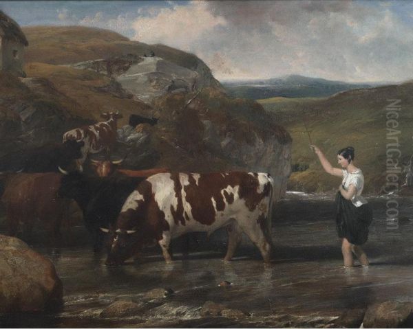 Fording The Stream Oil Painting by Abraham Cooper