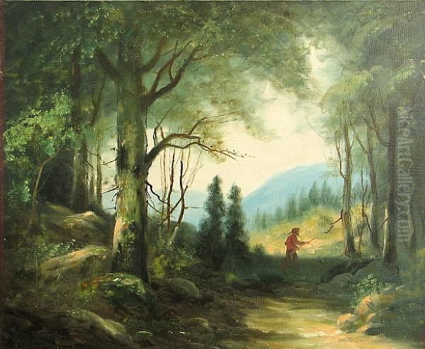 Hunter In A Forest Oil Painting by Adm Cooper