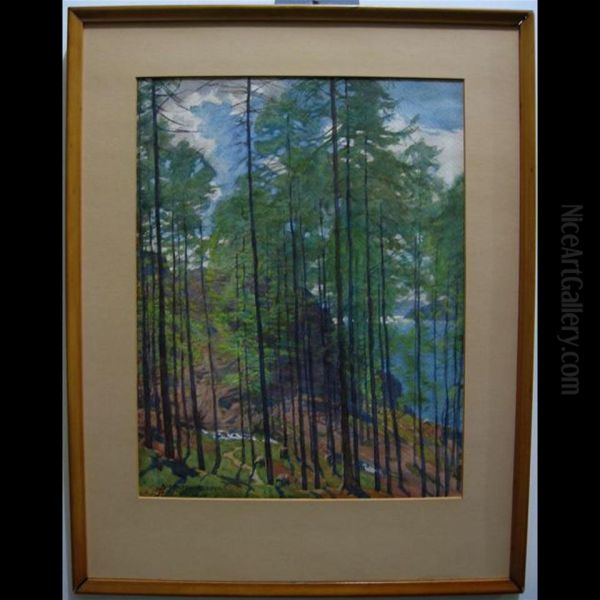 Sheep Grazing Amongst Tall Trees Oil Painting by Alfred Heaton Cooper