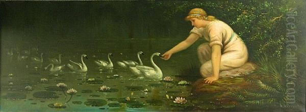 Feeding The Swans Oil Painting by Astley David Middleton Cooper