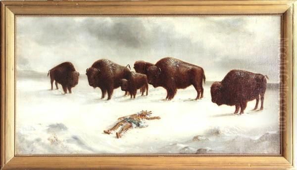 Buffalo And Fallen Indian Oil Painting by Astley David Middleton Cooper