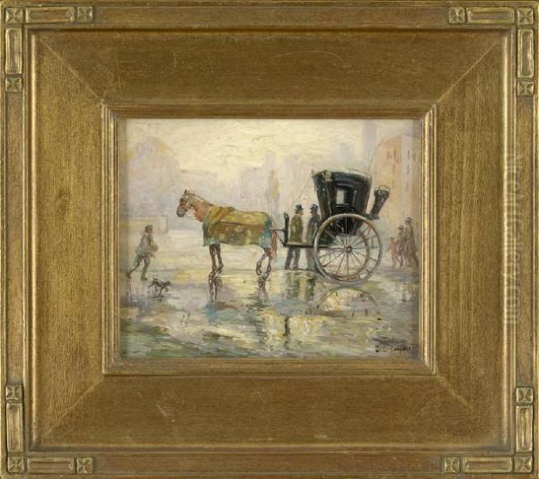 Street Scene With A Carriage And Figures Oil Painting by Colin Campbell Cooper