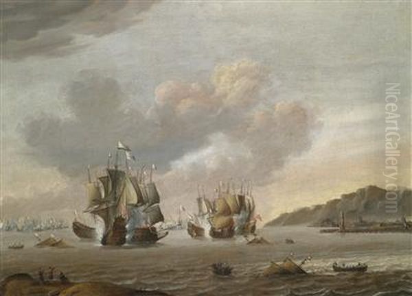 Naval Battle At Leghorn Oil Painting by Pieter Jansz. Coopse