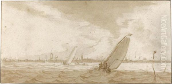 Boats On Stormy Water, Amsterdam Beyond Oil Painting by Pieter Jansz. Coopse