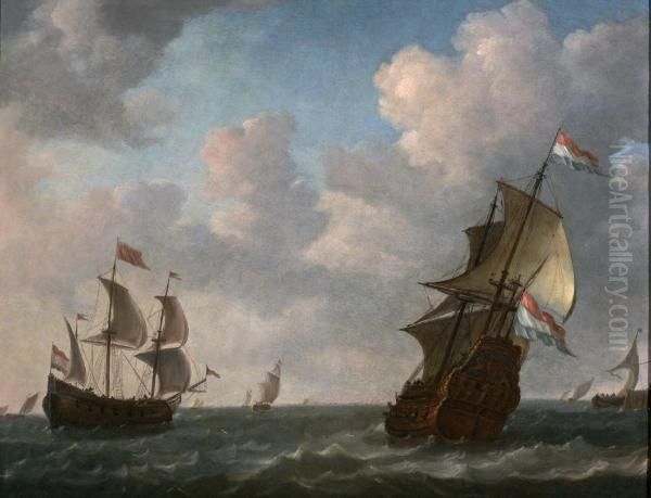 Tweemaster Onder Nederlandse Vlag Voor Een Havenhoofd Oil Painting by Pieter Jansz. Coopse