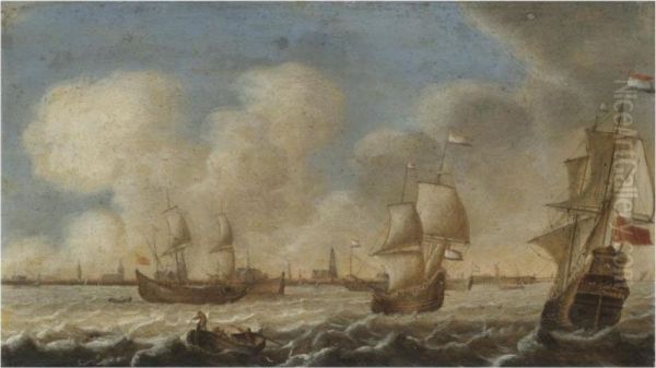 Dutch Shipping Off The Coast Of Amsterdam Oil Painting by Pieter Jansz. Coopse