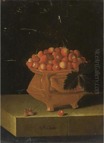 Still Life Of Strawberries In An Earthenware Bowl, On A Stone Ledge Oil Painting by Adriaen Coorte