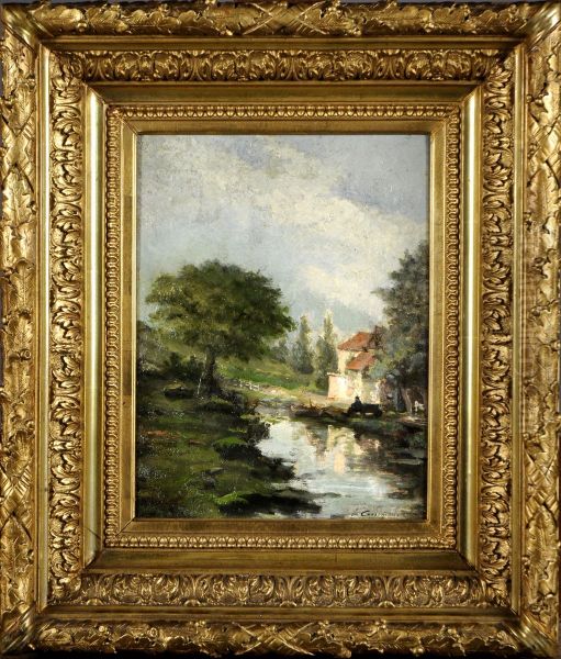 Maison Au Bord De L'eau Oil Painting by Joseph Theodore Coosemans