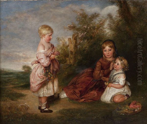 Family Portrait Of Margaret, May, And Emily Atkinson Oil Painting by Charles West Cope