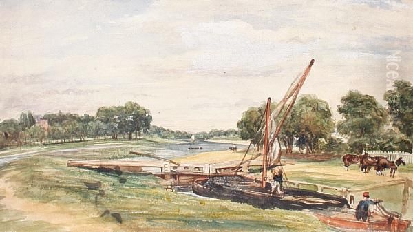 River With Lock Oil Painting by Charles West Cope