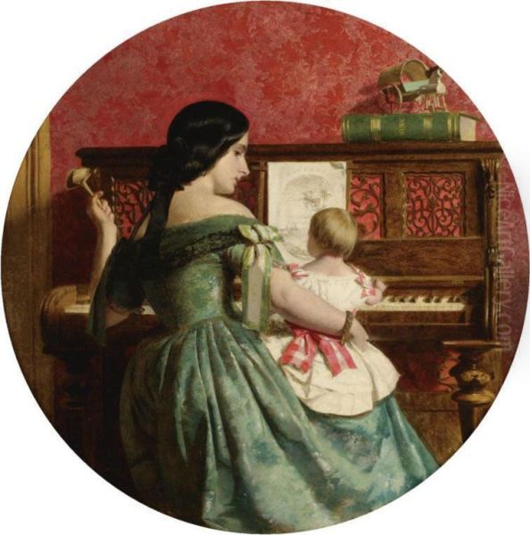 The First Piano Lesson Oil Painting by Charles West Cope