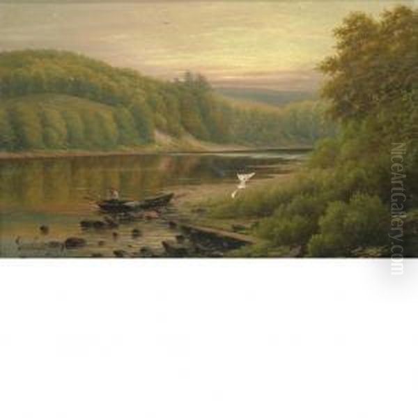 Boater On A Lake In A Landscape Oil Painting by George Cope