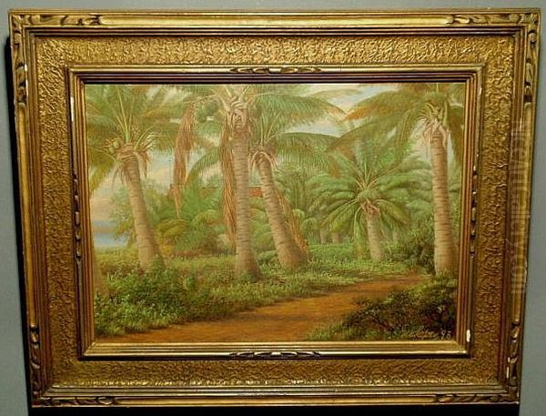 Florida Landscape Painting With Palm Trees Oil Painting by George Cope