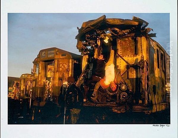 Duro And Shy147 On Wrecked Train Oil Painting by Martha Cope