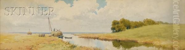 Haying On The River Bank Oil Painting by Charles George Copeland