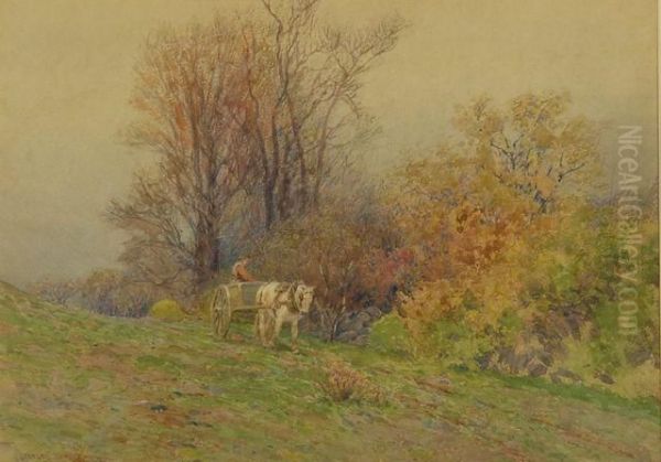 Fall Landscape With Man Plowing. Oil Painting by Charles George Copeland