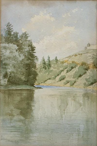 Landscape With Lake,watercolor, Signed And Dated '82 L/l Oil Painting by Charles George Copeland