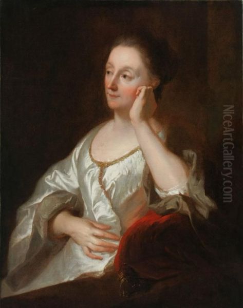 Portrait Of A Woman In A White Satin Dress Oil Painting by John Singleton Copley