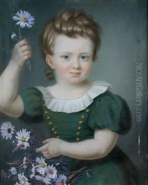 Portrait Of A Young Girl In A Green Dress Oil Painting by Peter Copmann