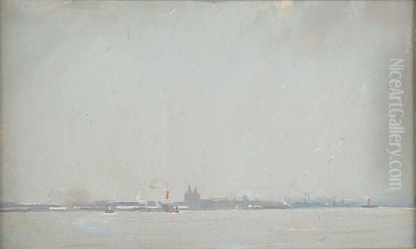 View Of Liverpool From The Water Oil Painting by Frank Thomas Copnall