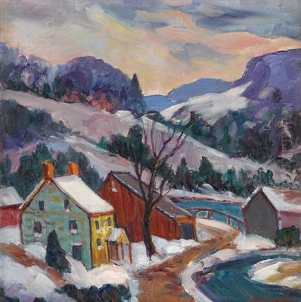 Winter Landscape, Sunset Oil Painting by Fern Isabel Coppedge