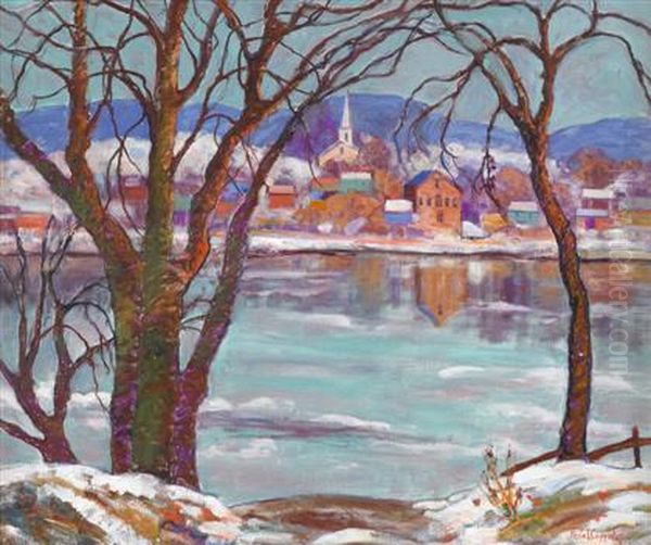 Lambertville Across The Delaware, Winter Oil Painting by Fern Isabel Coppedge