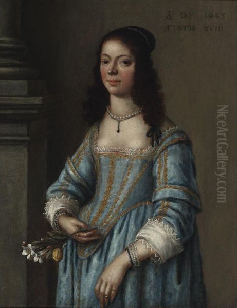 Young Lady In Blue Dress Oil Painting by Gonzales Cocques