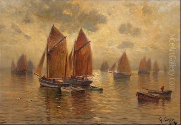 Barcos En El Mar Oil Painting by Gaston Corbier