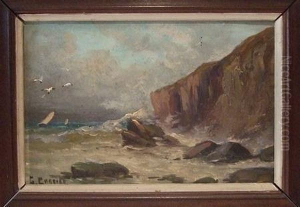 Falaises Sur La Cote Normande Huile Sur Carton Signee En Bas A Gauche Oil Painting by Gaston Corbier