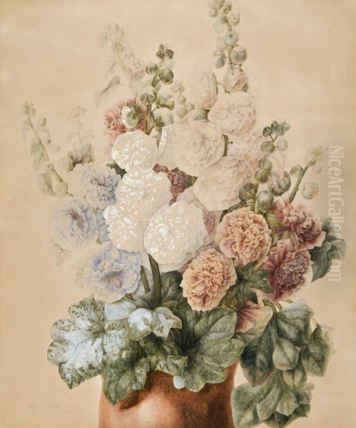 Bouquet De Roses Tremieres Oil Painting by Aline Corbin