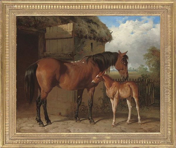 A Mare And Foal Oil Painting by Alfred Corbould