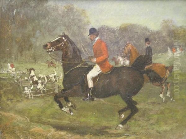 Hunting Scene , Indistinctly Signed Oil Painting by Alfred Corbould