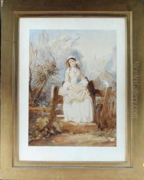 A Young Lady Seated On A Stile Oil Painting by Edward Henry Corbould