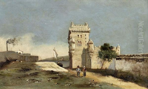 Vista Da Torre De Belem Com Criancas Oil Painting by Luis Corchon