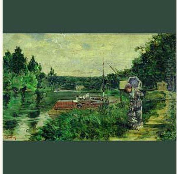 Elegante En Bord De Seine Oil Painting by Federico Corchon y Diaque