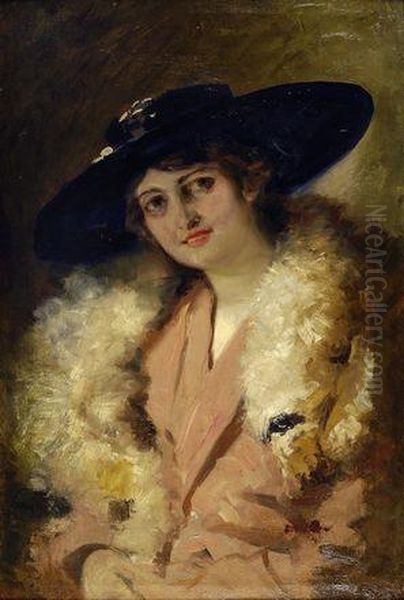 Dama Con Cappello Nero Oil Painting by Vittorio Matteo Corcos