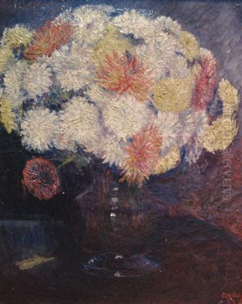 White Chrysanthemums In A Vase Oil Painting by Frederic Samuel Cordey