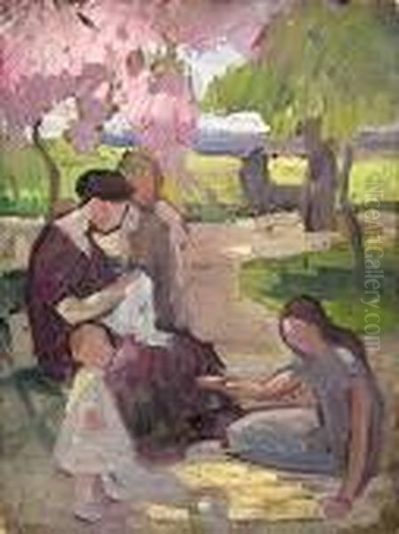 Dans Le Parc Et La Danseuse Aux Lampions Oil Painting by Marie-Louise Cordier