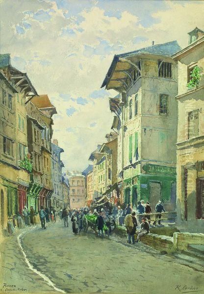  Marchand De Quatre Saisons Dans La Rue De Robec (rouen)  Oil Painting by Raoul Cordier