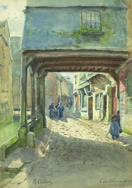  Rue De La Boucherie Caudebec En Caux (normandie)  Oil Painting by Raoul Cordier