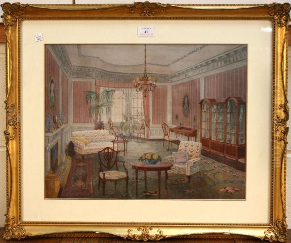 Study Of Aregency Interior With Hepplewhite Style Furniture Oil Painting by Charles Essenhigh Corke