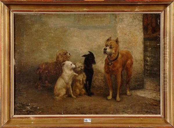 Jeu De Chiens Oil Painting by Auguste Corkole