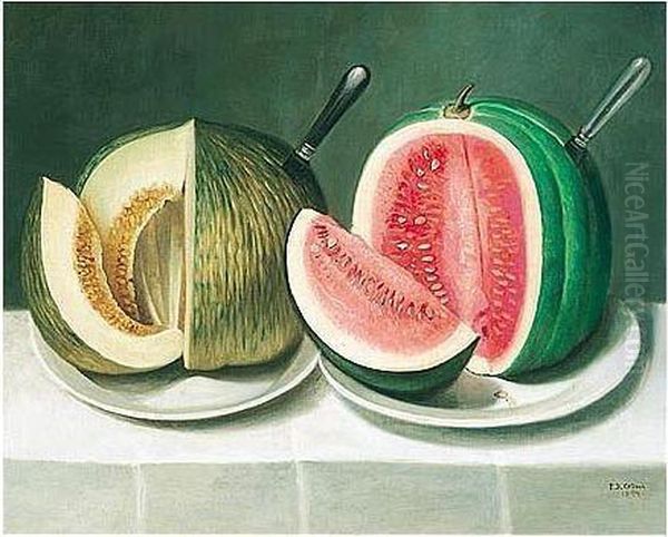 Melons Oil Painting by Daoud Corm