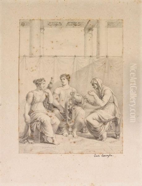 Le Tre Parche (due Versioni); E Giocolieri Oil Painting by Carlo Cornaglia