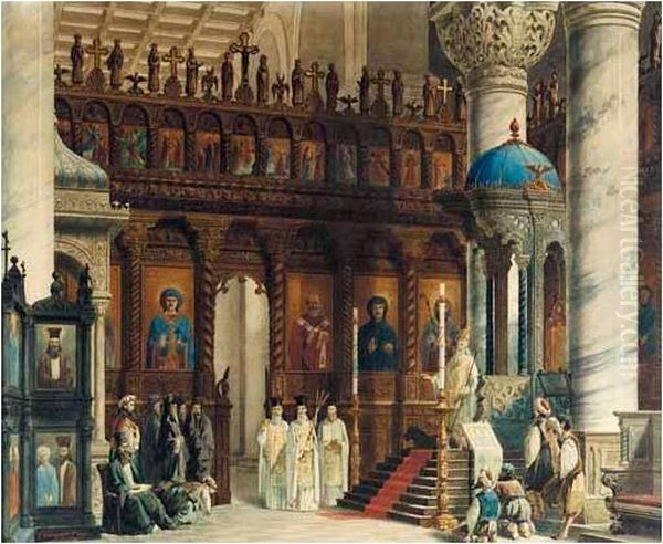 The Interior Of A Byzantine Church Oil Painting by Carlo Cornaglia