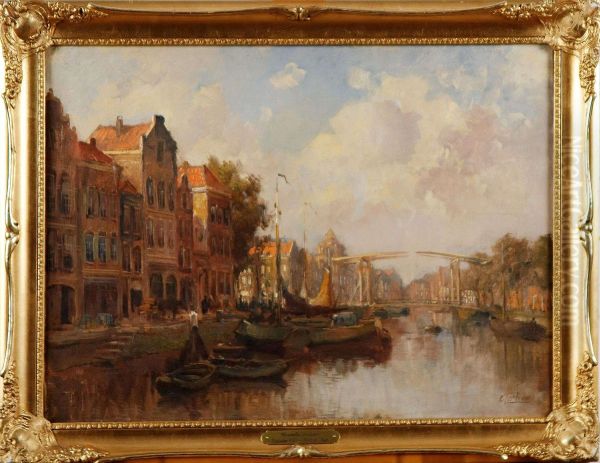 Hollandsktkanalmotiv Oil Painting by Cornelis Terlouw