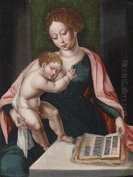 Madonna And Child With An Open Book Oil Painting by Cornelius Van Cleve