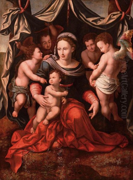 Madonna Col Bambino E Angeli Oil Painting by Cornelius Van Cleve