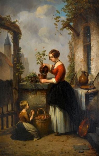 Watering The Plants Oil Painting by Alphonse Cornet