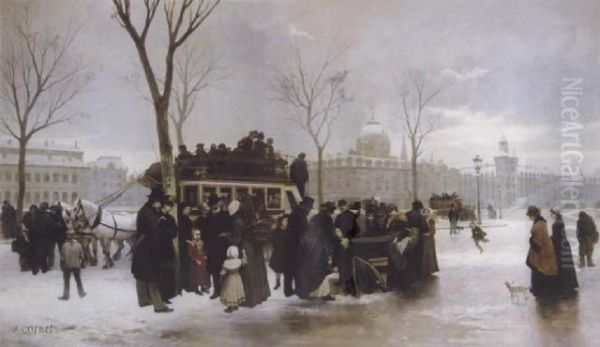 Disturbance On Le Quai De Gesvres Oil Painting by Alphonse Cornet